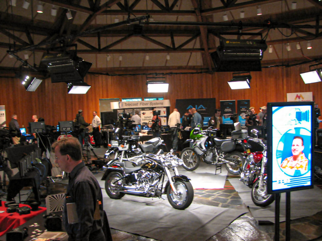 Event space filled with motorcycles