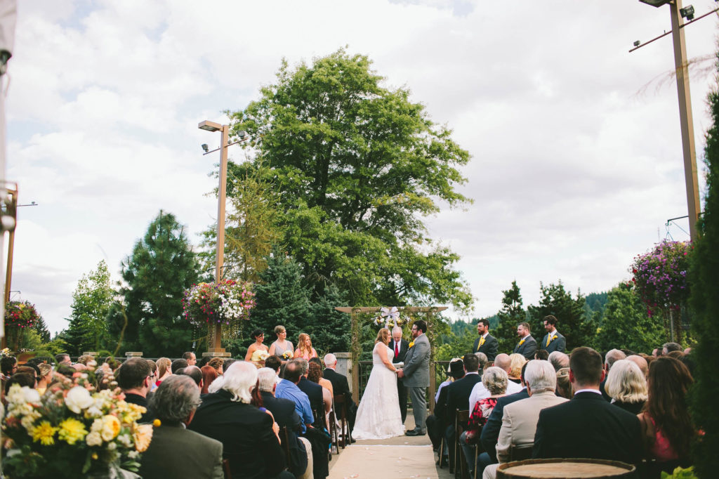Wedding held in outdoor event space